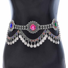 N-7308 * Bohemian Vintage Silver Plated Coin Tassel  Waist Belly Body Chain Dance Jewelry