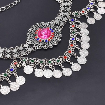 N-7308 * Bohemian Vintage Silver Plated Coin Tassel  Waist Belly Body Chain Dance Jewelry