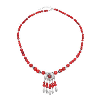 N-8015-BL/CO/RE Bohemian Vintage Necklace Exquisite Pattern Beaded Forehead Pendant Ethnic Choker For Women Girls Birthday Gift