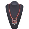 N-8019 Vintage Silver Leaf Tassel Tibetan Red Colorful Beaded Choker Necklace