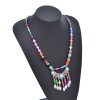 N-8019 Vintage Silver Leaf Tassel Tibetan Red Colorful Beaded Choker Necklace