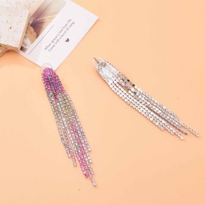 E-6562 Sparkly Rhinestone Chandelier Drop Statement Earrings Long Tassel Bridal Wedding Earrings For Women Jewelry