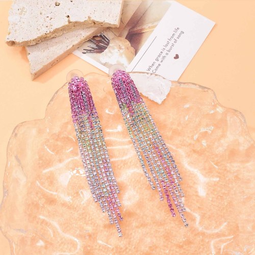 E-6562 Sparkly Rhinestone Chandelier Drop Statement Earrings Long Tassel Bridal Wedding Earrings For Women Jewelry
