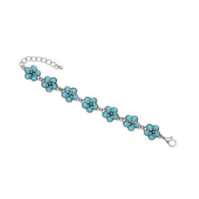 B-1247 Blue Double-layered Flower brazalete Silver Bangle Bracelet Jewelry Accessories for Women Girls Vacation Birthday Gift