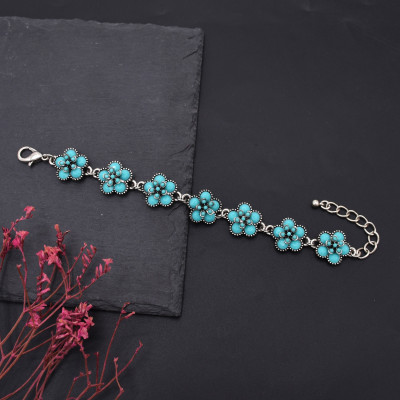 B-1247 Blue Double-layered Flower brazalete Silver Bangle Bracelet Jewelry Accessories for Women Girls Vacation Birthday Gift