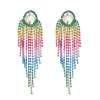 E-6563 Alloy Fashion Rhinestone Colorful Tassel Earrings Women's Party Jewelry Birthday Gift