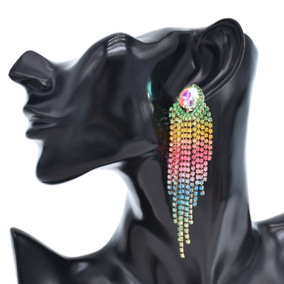 E-6563 Alloy Fashion Rhinestone Colorful Tassel Earrings Women's Party Jewelry Birthday Gift