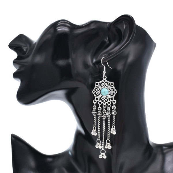 E-6564 Bohemian Traditional Turquoise Beads Tassel Lady Pendant Earrings Suitable for Ladies' Party Jewelry Gifts
