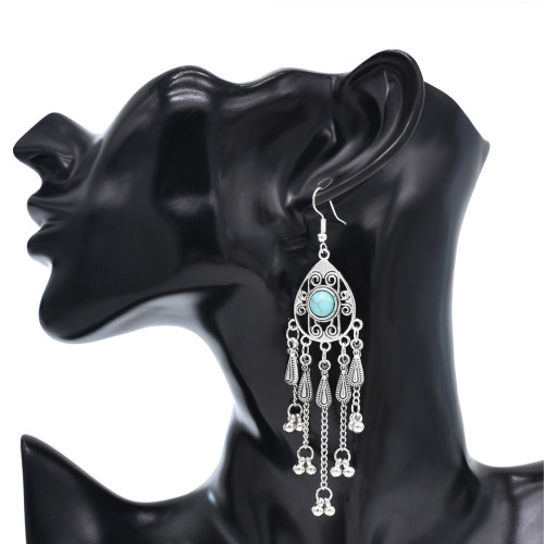 E-6564 Bohemian Traditional Turquoise Beads Tassel Lady Pendant Earrings Suitable for Ladies' Party Jewelry Gifts