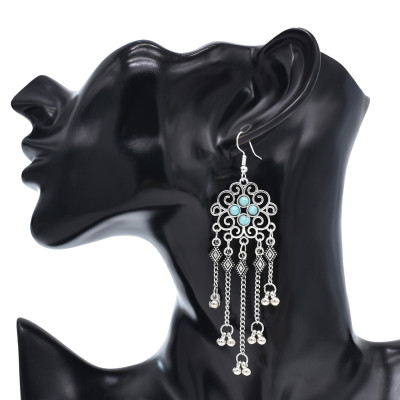 E-6564 Bohemian Traditional Turquoise Beads Tassel Lady Pendant Earrings Suitable for Ladies' Party Jewelry Gifts