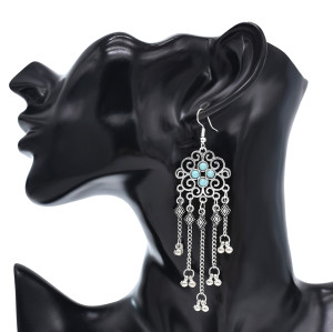E-6564 Bohemian Traditional Turquoise Beads Tassel Lady Pendant Earrings Suitable for Ladies' Party Jewelry Gifts