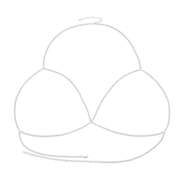 N-8021 Silver Alloy Bra Chest Body Chain Sexy Bikini Night Club Party Beach Jewelry for Women Girls Holiday