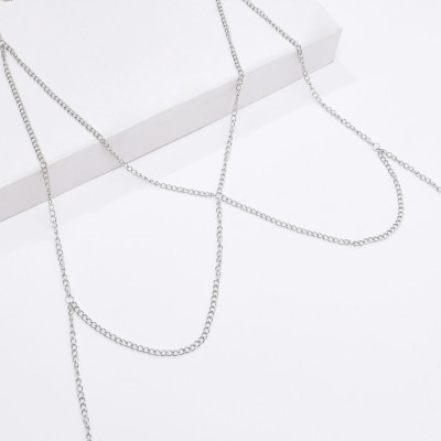 N-8021 Silver Alloy Bra Chest Body Chain Sexy Bikini Night Club Party Beach Jewelry for Women Girls Holiday