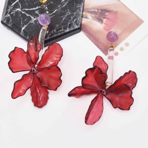 E-6565 Fashion Big Red Acrylic Flower Dangle Earrings Petals Earrings for Women