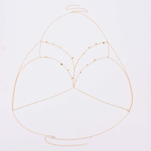 N-8025 Gold Multi-layer Metal Small Round Piece Tassel Chest Chain Body Chain Sexy Beach Dance Party Body Jewelry