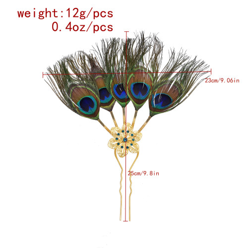 F-1055 Ethnic Traditional Handmade Peacock Feather Hair Stick Flower Shape Alloy Women's Hairpin Declaration Jewelry Hair Accessories Gift