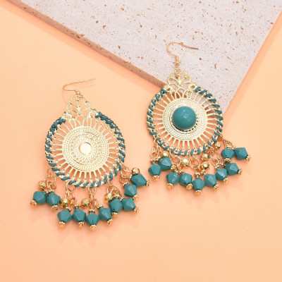 E-6566 Vintage Indian Jhumka Earrings Ethnic Bead Tassel Dangle for Women Girl Vacation Party Festival Jewelry Gift