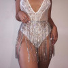 N-8026 Long Tassel Women Body Chains For Women Sexy Rhinestones Punk Party Body Jewelry