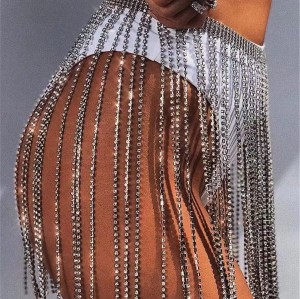 N-8026 Long Tassel Women Body Chains For Women Sexy Rhinestones Punk Party Body Jewelry