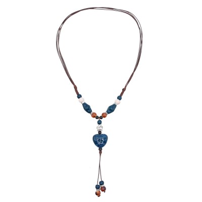 N-8028 Heart shaped Ceramic Pendant Sweater Chain Necklace Tibetan Ethnic Style Statement Necklaces