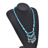 N-8019 Vintage Silver Leaf Tassel Tibetan Red Colorful Beaded Choker Necklace
