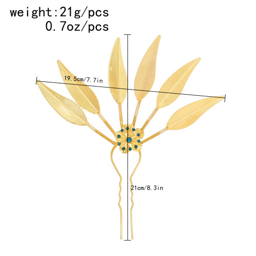 F-1056-G/F-1056-S Alloy Ethnic Leaves Hair Stick Rhinestone Flower Shape Women's Hairpin Decoration Jewelry Hair Accessories Gift