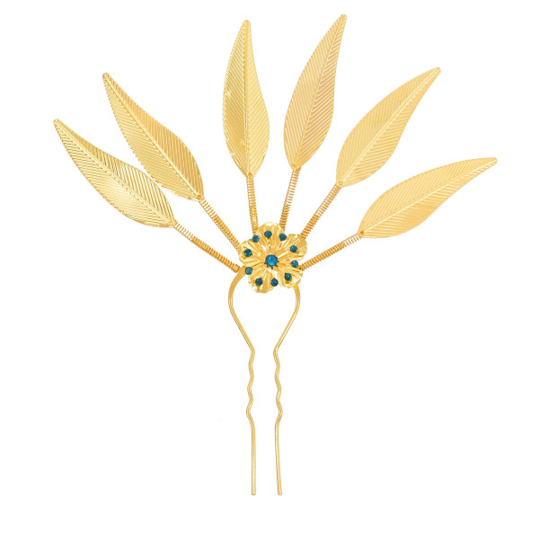 F-1056-G/F-1056-S Alloy Ethnic Leaves Hair Stick Rhinestone Flower Shape Women's Hairpin Decoration Jewelry Hair Accessories Gift