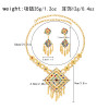 N-8033 Golden Traditional Thai Ethnic Red Water Diamond Colorful Crystal Flower Women's Necklace Earring Set Gift