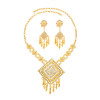 N-8033 Golden Traditional Thai Ethnic Red Water Diamond Colorful Crystal Flower Women's Necklace Earring Set Gift