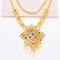 N-8033 Golden Traditional Thai Ethnic Red Water Diamond Colorful Crystal Flower Women's Necklace Earring Set Gift