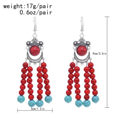 E-6569 Bead Tassel Women Drop Earrings Charms Tibetan Ethnic Statement Earrings