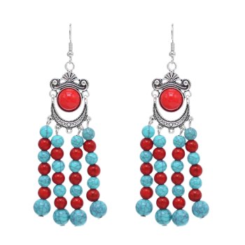 E-6569 Bead Tassel Women Drop Earrings Charms Tibetan Ethnic Statement Earrings