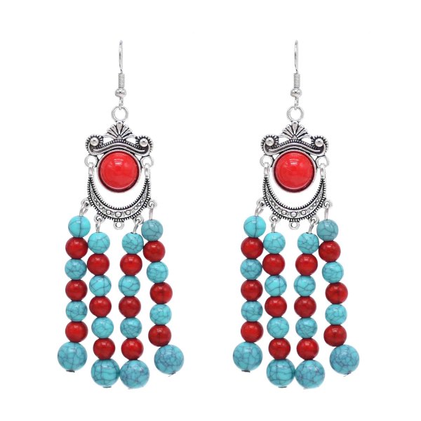 E-6569 Bead Tassel Women Drop Earrings Charms Tibetan Ethnic Statement Earrings