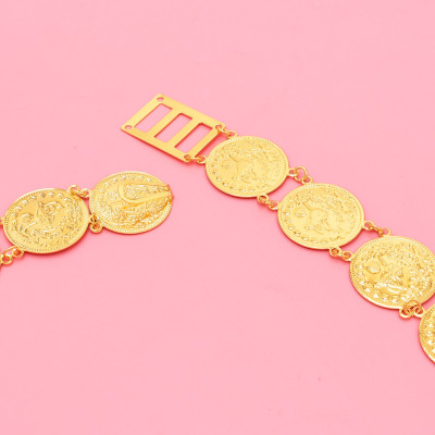 N-8034 Vintage Gold Coin Tassel Metal Belly Belt Rhinestone Water Drop Waist Chain for Women Girls Dancing Party Jewelry Decoration