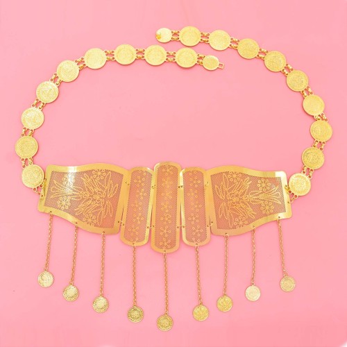 N-8035 Gold Hollow Carved Coin Tassel Waist Chain Body Chain