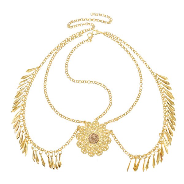 F-1061 Golden Flower Pendant Headband For Women Alloy Tassel Hair Jewelry