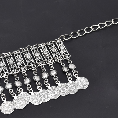 N-8037 Silver Rhinestone Coin Tassel Body Chain Dancing Belly Chain Waist Belt Chains for Women Girls Birthday Party Vacation Decoration