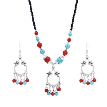 E-6572 F-1060 Bead Women Jewelry Sets Bohemian Ethnic Pendant Necklace Earrings Sets