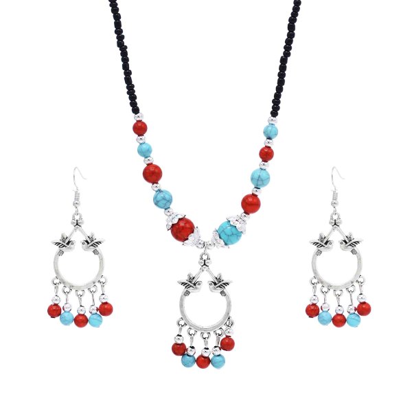 E-6572 F-1060 Bead Women Jewelry Sets Bohemian Ethnic Pendant Necklace Earrings Sets