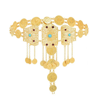 N-8050 Vintage Gold Silver Coin Tassel Geometric Belt Body Jewelry