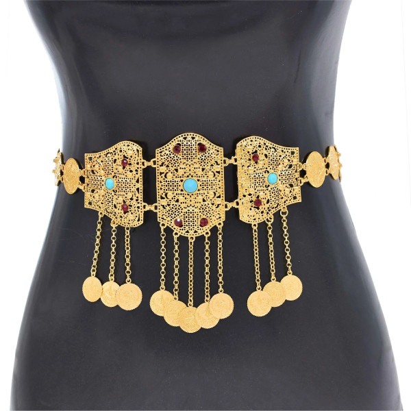 N-8050 Vintage Gold Silver Coin Tassel Geometric Belt Body Jewelry