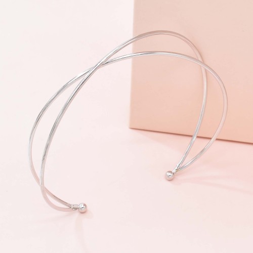 N-8047 Simple Silver Metal Cross Open Collar Necklace for Women