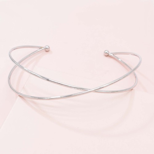 N-8047 Simple Silver Metal Cross Open Collar Necklace for Women