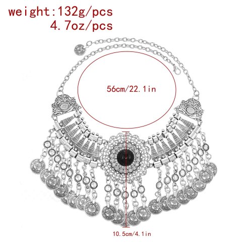 N-8043 Coin Tassel Women Necklace Vintage Bohemian Ethnic Chains Chokers Necklaces