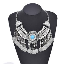 N-8043 Coin Tassel Women Necklace Vintage Bohemian Ethnic Chains Chokers Necklaces