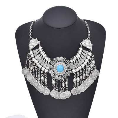 N-8043 Coin Tassel Women Necklace Vintage Bohemian Ethnic Chains Chokers Necklaces