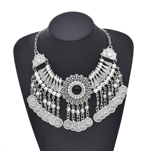 N-8043 Coin Tassel Women Necklace Vintage Bohemian Ethnic Chains Chokers Necklaces