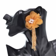 E-6575 Fashion Organza Flowers Black Yellow Acrylic Long Tassel Earrings Clear Black Crystal Flower bud for Women Party Gift