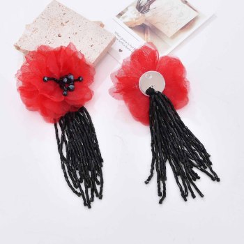 E-6575 Fashion Organza Flowers Black Yellow Acrylic Long Tassel Earrings Clear Black Crystal Flower bud for Women Party Gift