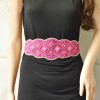 N-8055 Rose Red Geometric Block Stone Waistband Elastic Leather Belts